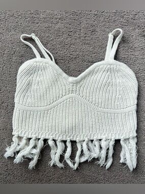 Wild Fable Cream Crochet Fringe Bralette Crop Top Boho Festival Beach Size XXS